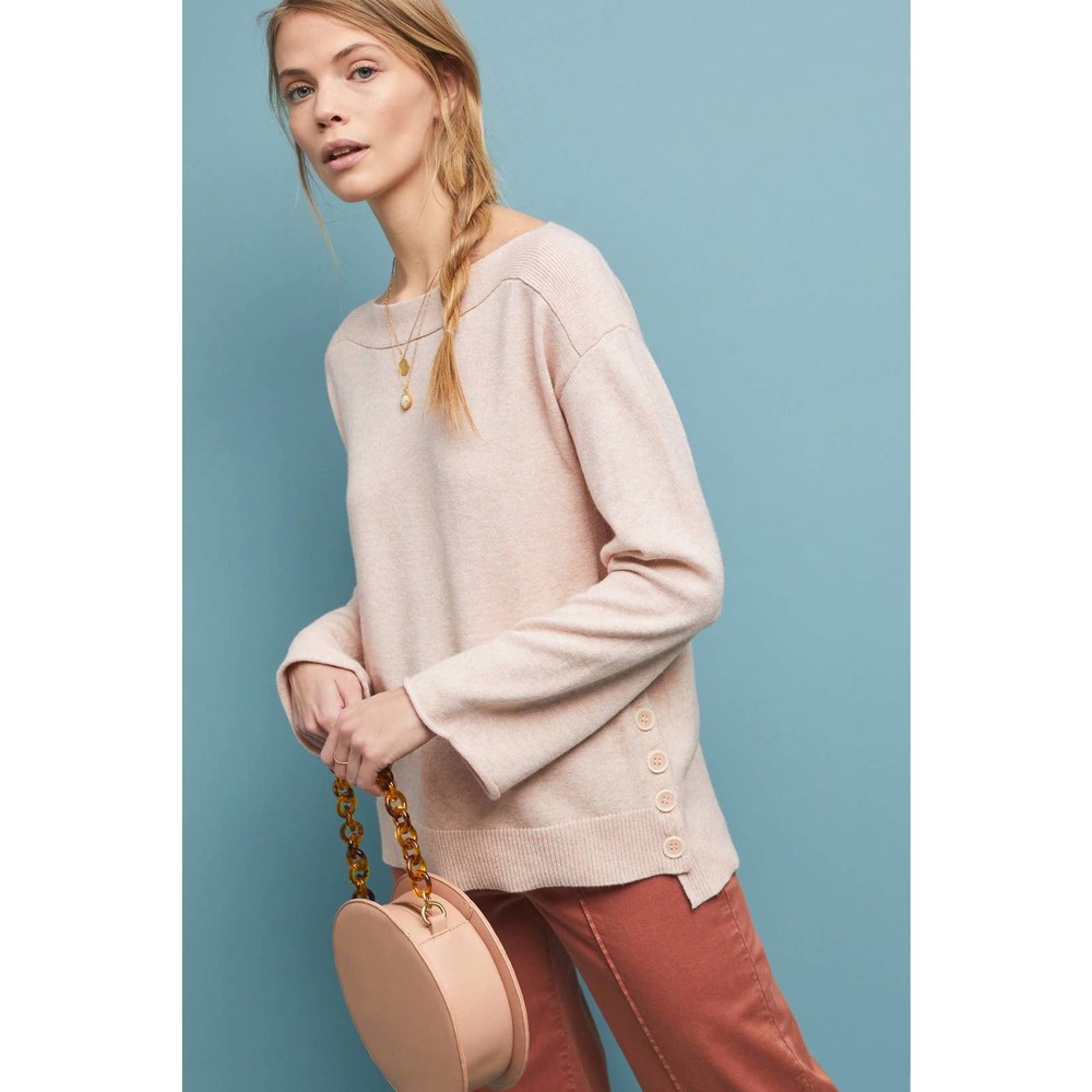 Anthropologie Fresnel Pullover Sweater Sz Small Blush Pink Boatneck Side Buttons